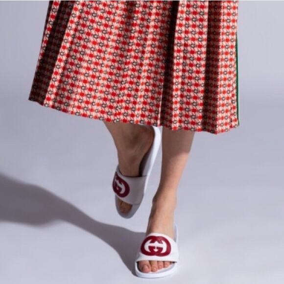 Gucci Pursuit Interlocking GG Logo 39/ 9 White Red Slip On Slide Women NIB $420 - Picture 7 of 7